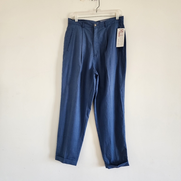 Milano Steel Blue Linen Front Zip, Pockets, Pants Size 16 - Picture 3 of 12
